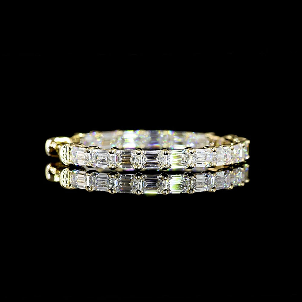 14K Yellow Gold Large Hoop Earrings with East-West Emerald Cut Lab Diamonds - 3.22 Carats Total Diamond Weight - Covaloro Fine Jewelry