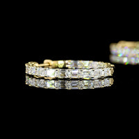 14K Yellow Gold Large Hoop Earrings with East-West Emerald Cut Lab Diamonds - 3.22 Carats Total Diamond Weight - Covaloro Fine Jewelry