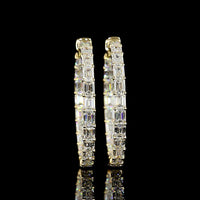 14K Yellow Gold Large Hoop Earrings with East-West Set Emerald Cut Lab Diamonds - 8.08 Carat Total Weight, E-F Color, VVS1 Clarity - Covaloro Fine Jewelry