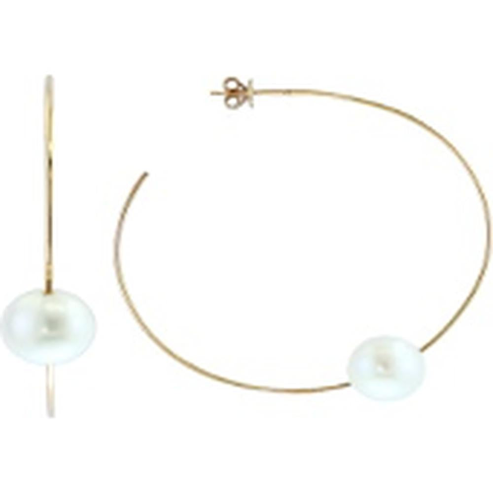 14K Yellow Gold Large Hoop Earrings with Floating Freshwater Pearls - EFFY