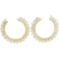 14K Yellow Gold Large Hoop Earrings with Pave Set 1.00 Carat Total Diamond Weight