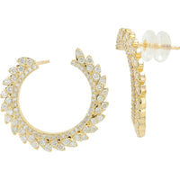 14K Yellow Gold Large Hoop Earrings with Pave Set 1.00 Carat Total Diamond Weight
