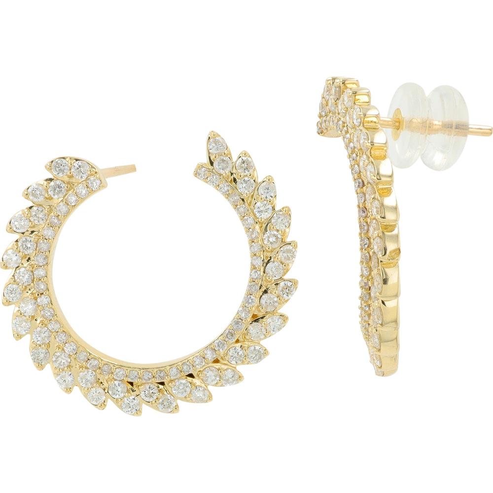 14K Yellow Gold Large Hoop Earrings with Pave Set 1.00 Carat Total Diamond Weight