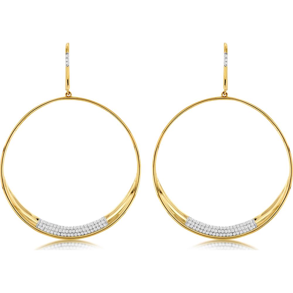 14K Yellow Gold Large Hoop Earrings with Pavé Set Round Diamonds - 0.35 Carat Total Diamond Weight - Royal Jewelry