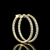 14K Yellow Gold Large Hoop Earrings with Prong-Set Round Lab Diamonds - 3.05 Carats Total Diamond Weight - Covaloro Fine Jewelry