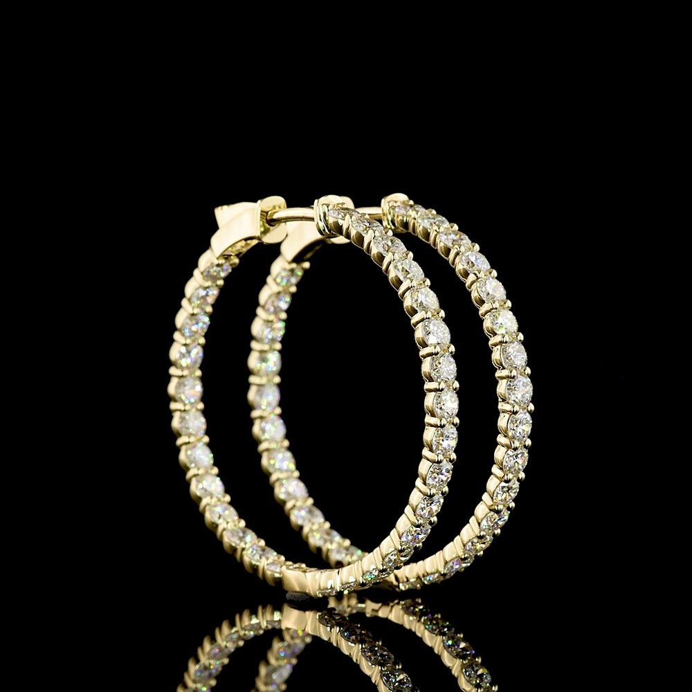 14K Yellow Gold Large Hoop Earrings with Prong-Set Round Lab Diamonds - 3.05 Carats Total Diamond Weight - Covaloro Fine Jewelry