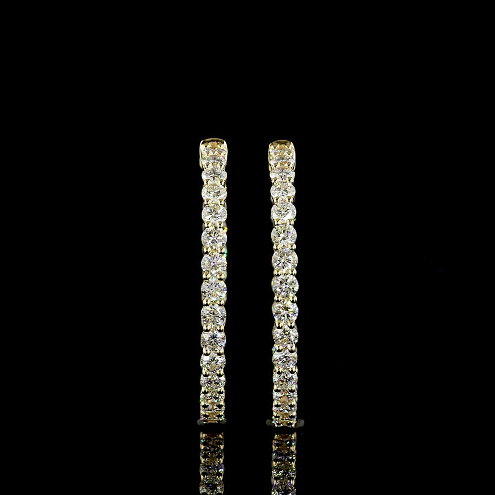 14K Yellow Gold Large Hoop Earrings with Prong-Set Round Lab Diamonds - 3.05 Carats Total Diamond Weight - Covaloro Fine Jewelry