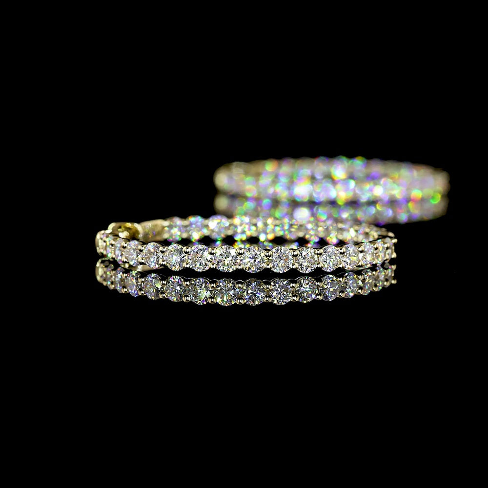 14K Yellow Gold Large Hoop Earrings with Prong-Set Round Lab Diamonds - 3.05 Carats Total Diamond Weight - Covaloro Fine Jewelry