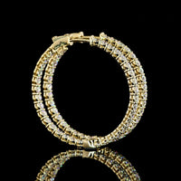 14K Yellow Gold Large Hoop Earrings with Prong-Set Round Lab Diamonds - 3.84 Carats Total Diamond Weight - Covaloro Fine Jewelry