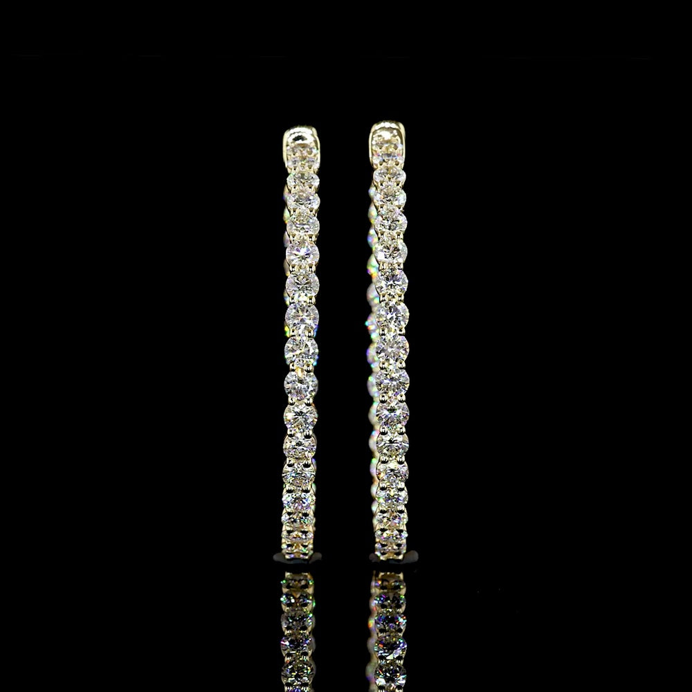 14K Yellow Gold Large Hoop Earrings with Prong-Set Round Lab Diamonds - 3.84 Carats Total Diamond Weight - Covaloro Fine Jewelry