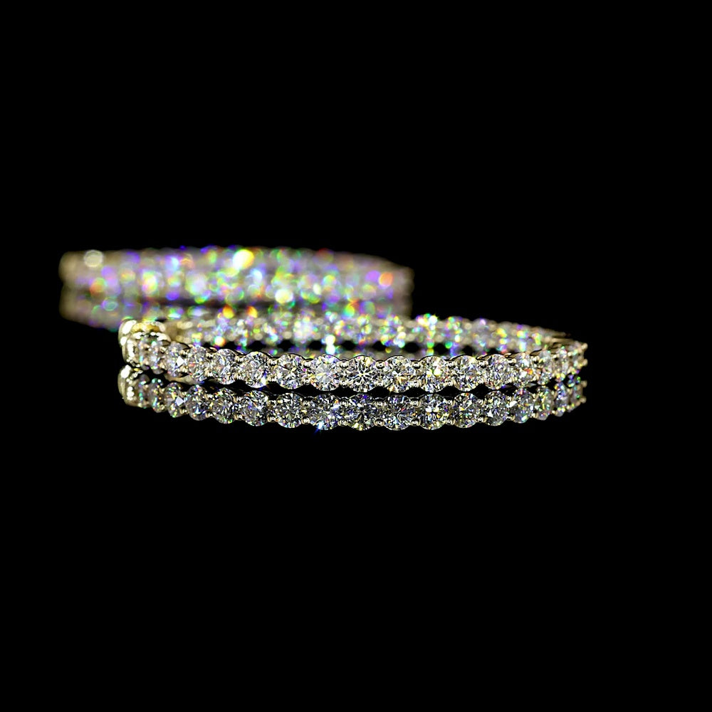 14K Yellow Gold Large Hoop Earrings with Prong-Set Round Lab Diamonds - 3.84 Carats Total Diamond Weight - Covaloro Fine Jewelry