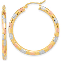 14K Yellow Gold Large Hoop Earrings with White & Rose Rhodium Diamond-Cut Finish by 0