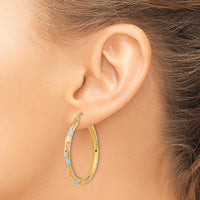 14K Yellow Gold Large Hoop Earrings with White & Rose Rhodium Diamond-Cut Finish by 0