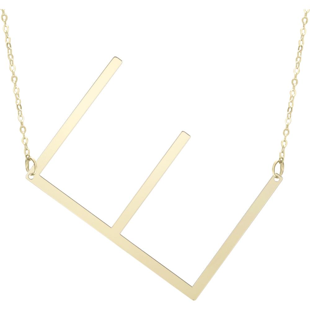 14K Yellow Gold Large Initial "E" Pendant Necklace - 18" Length by Orozza Fine Jewelry