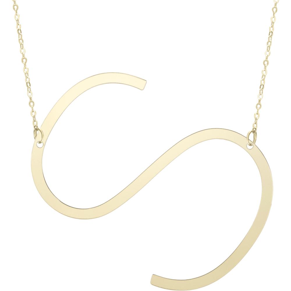14K Yellow Gold Large Initial "S" Necklace with Polished Finish - 18" Chain by Orozza Fine Jewelry