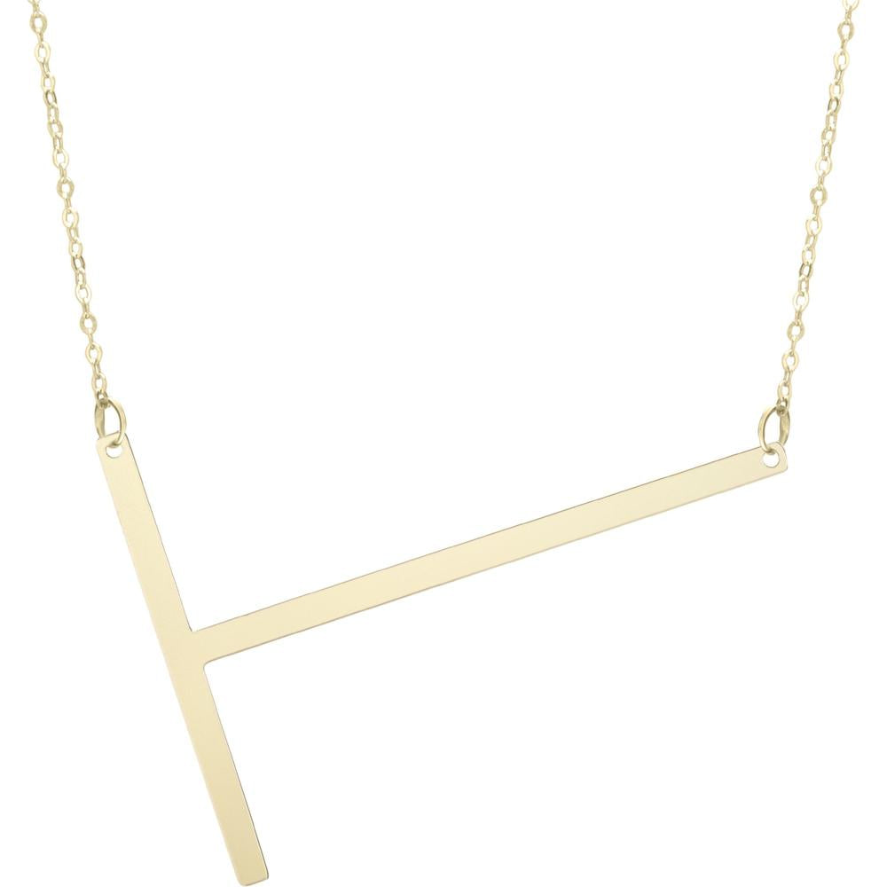 14K Yellow Gold Large Initial T Necklace - 18" Fashion Pendant by Orozza Fine Jewelry