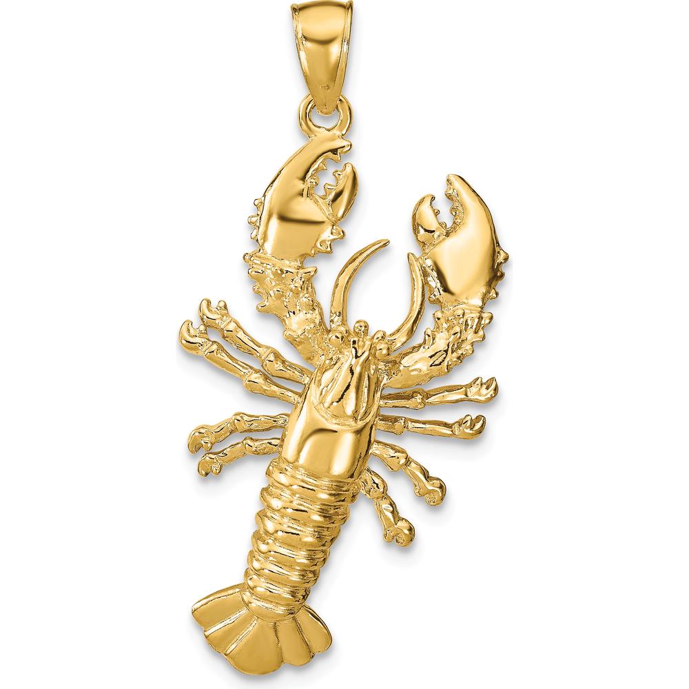 14K Yellow Gold Large Lobster Pendant with Polished Nautical Motif by Oro Pregiato