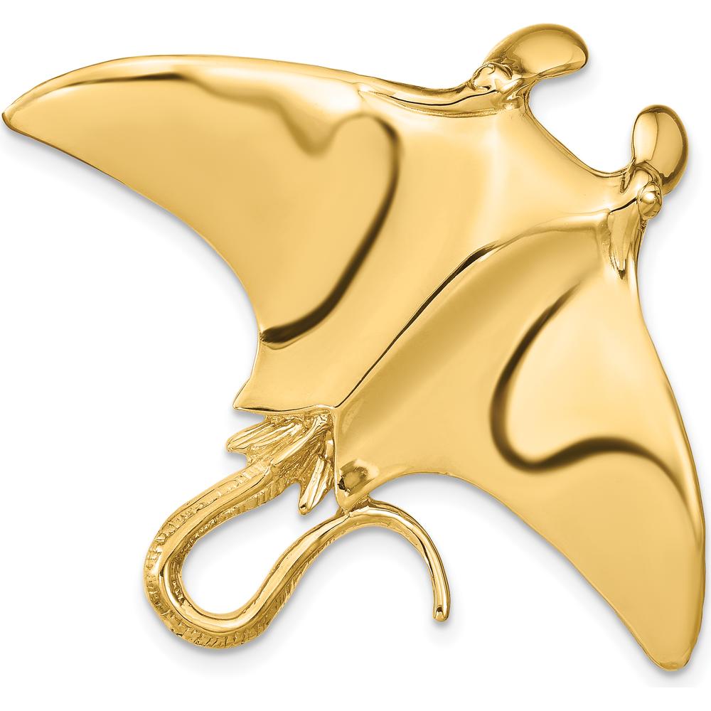 14K Yellow Gold Large Manta Ray Omega Slide Pendant - Ocean-Inspired Marine Design by Oro Pregiato