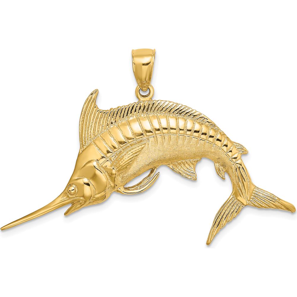 14K Yellow Gold Large Marlin Pendant with Polished and Satin Finish by Oro Pregiato