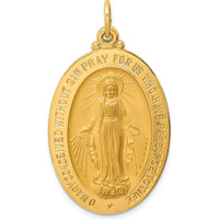 14K Yellow Gold Large Miraculous Medal Oval Pendant with Polished and Satin Finish by Oro Pregiato
