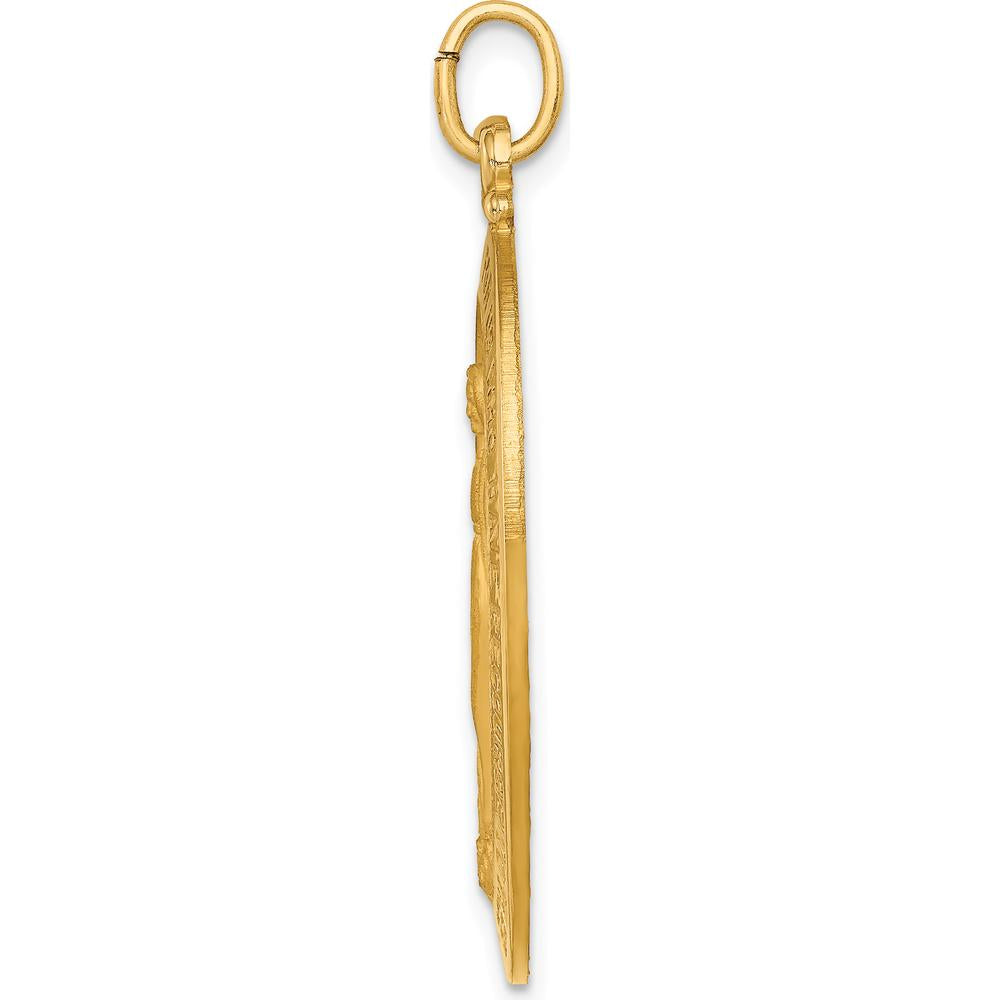 14K Yellow Gold Large Miraculous Medal Oval Pendant with Polished and Satin Finish by Oro Pregiato