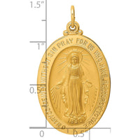 14K Yellow Gold Large Miraculous Medal Oval Pendant with Polished and Satin Finish by Oro Pregiato