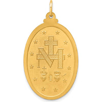 14K Yellow Gold Large Miraculous Medal Oval Pendant with Polished and Satin Finish by Oro Pregiato