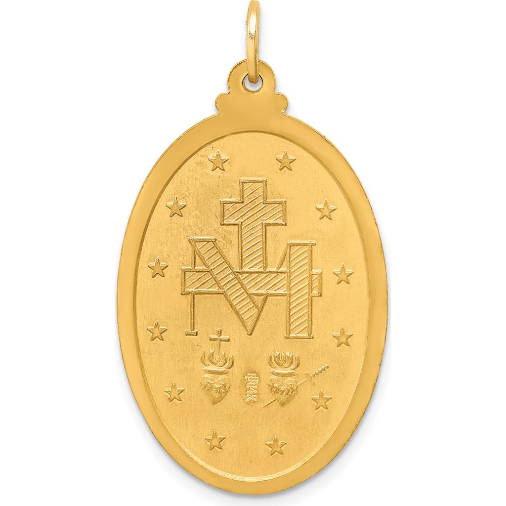 14K Yellow Gold Large Miraculous Medal Oval Pendant with Polished and Satin Finish by Oro Pregiato