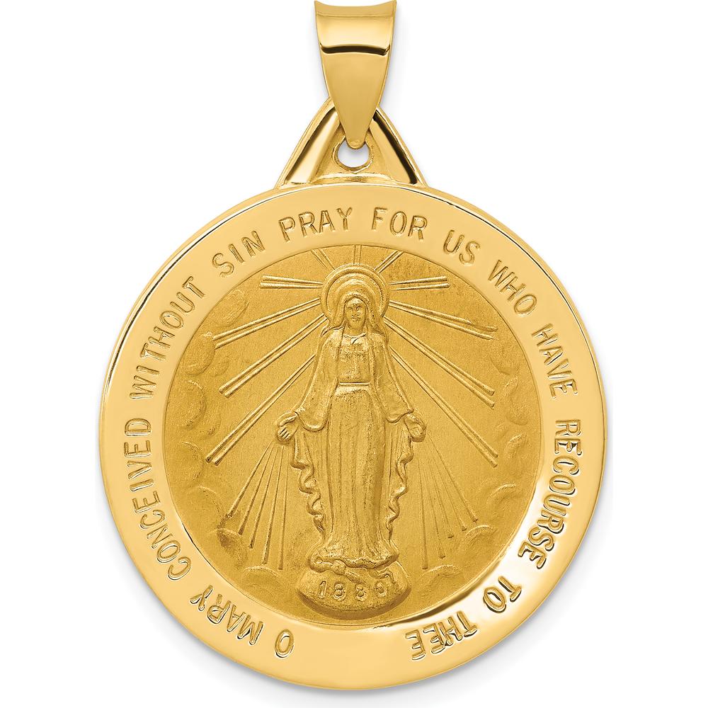14K Yellow Gold Large Miraculous Medal Pendant with Polished and Satin Finish - 34mm Length by Oro Pregiato