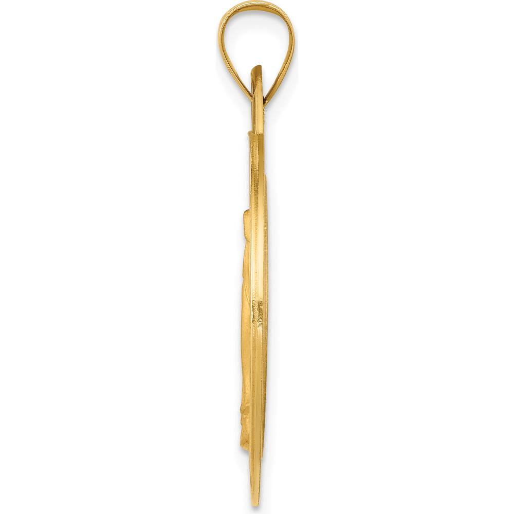 14K Yellow Gold Large Miraculous Medal Pendant with Polished and Satin Finish - 34mm Length by Oro Pregiato