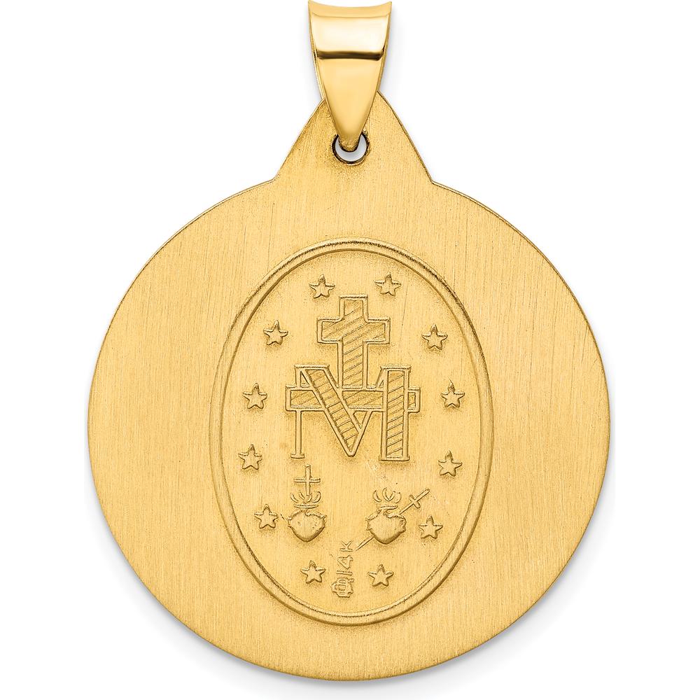 14K Yellow Gold Large Miraculous Medal Pendant with Polished and Satin Finish - 34mm Length by Oro Pregiato