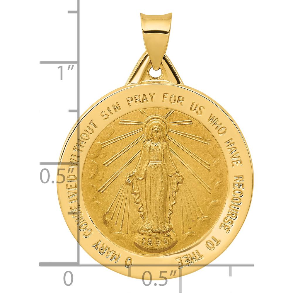 14K Yellow Gold Large Miraculous Medal Pendant with Polished and Satin Finish - 34mm Length by Oro Pregiato