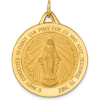 14K Yellow Gold Large Miraculous Medal Round Pendant - Polished and Satin Finish by Oro Pregiato