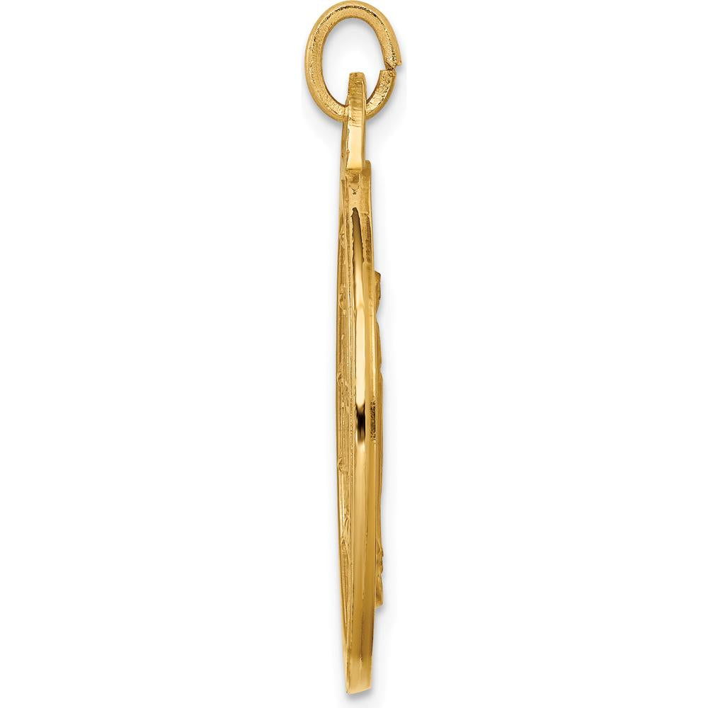 14K Yellow Gold Large Miraculous Medal Round Pendant - Polished and Satin Finish by Oro Pregiato