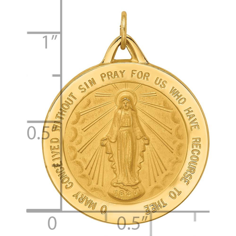 14K Yellow Gold Large Miraculous Medal Round Pendant - Polished and Satin Finish by Oro Pregiato