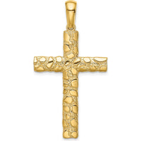 14K Yellow Gold Large Nugget Style Cross Pendant - 45mm by Oro Pregiato