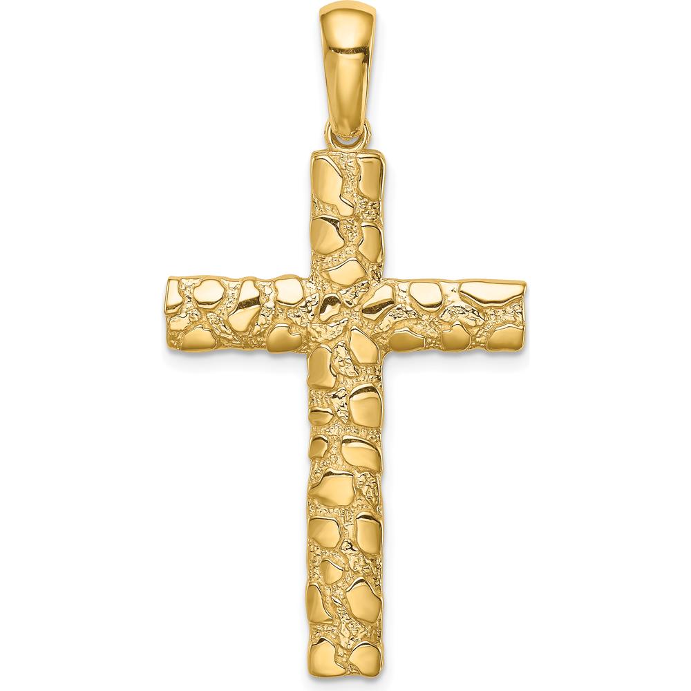 14K Yellow Gold Large Nugget Style Cross Pendant - 45mm by Oro Pregiato