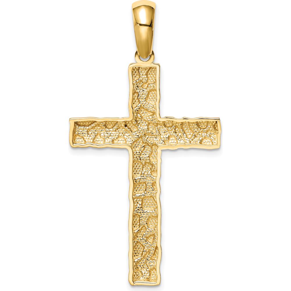 14K Yellow Gold Large Nugget Style Cross Pendant - 45mm by Oro Pregiato
