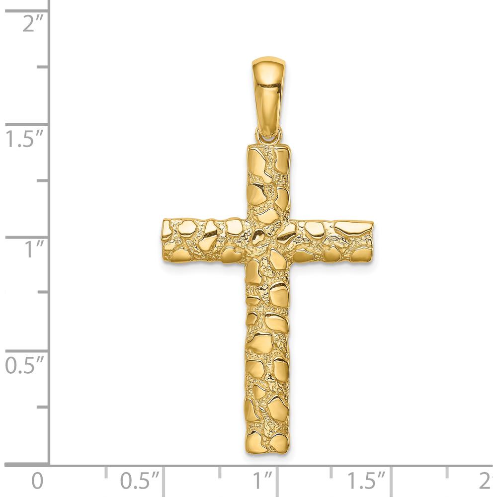 14K Yellow Gold Large Nugget Style Cross Pendant - 45mm by Oro Pregiato