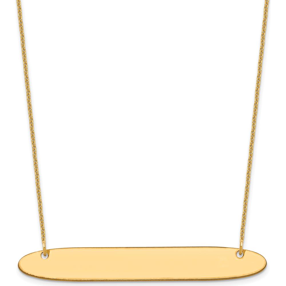14K Yellow Gold Large Oblong Blank Bar Necklace - 18-inch Cable Chain with Engravable Bar Pendant by Oro Pregiato