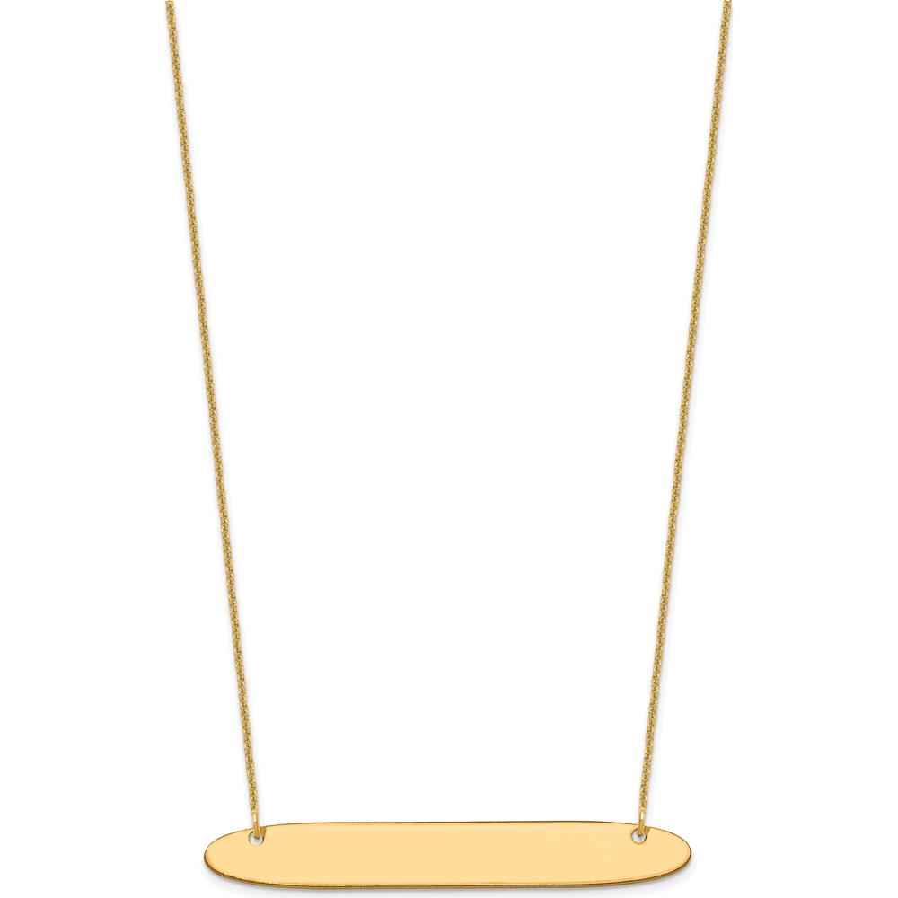 14K Yellow Gold Large Oblong Blank Bar Necklace - 18-inch Cable Chain with Engravable Bar Pendant by Oro Pregiato