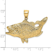 14K Yellow Gold Large Open Mouth Bass Fish Charm - Polished Finish by Oro Pregiato