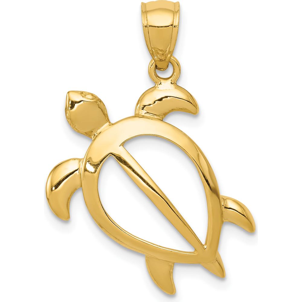 14K Yellow Gold Large Open Turtle Pendant - 26.5mm Length by Oro Pregiato