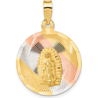 14K Yellow Gold Large Our Lady of Guadalupe Pendant with Rose and White Rhodium Accents - 34mm Length by Oro Pregiato