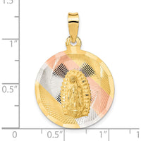 14K Yellow Gold Large Our Lady of Guadalupe Pendant with Rose and White Rhodium Accents - 34mm Length by Oro Pregiato