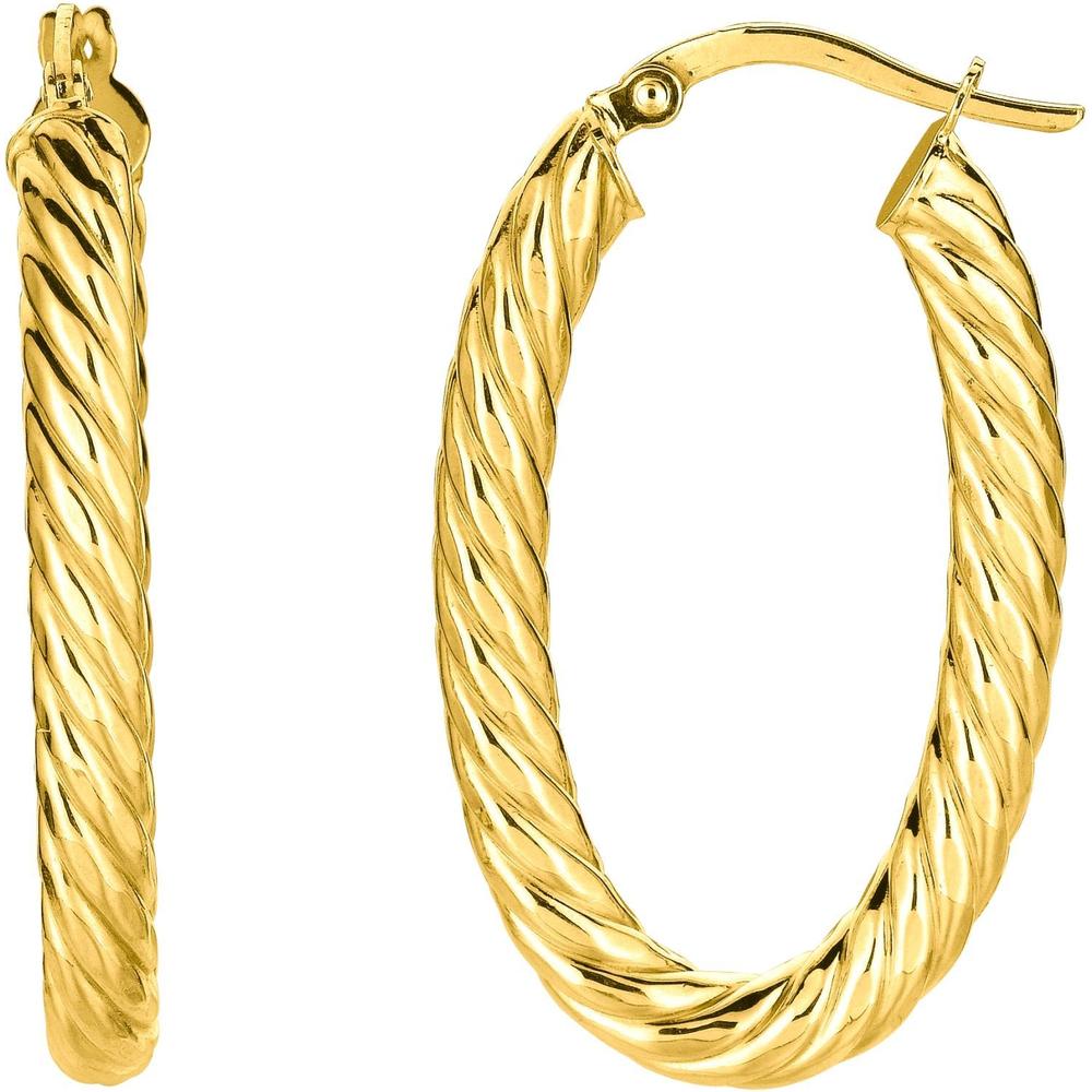 14K Yellow Gold Large Oval Twist Hoop Earrings - 3.00 Gram Weight by Orozza Fine Jewelry
