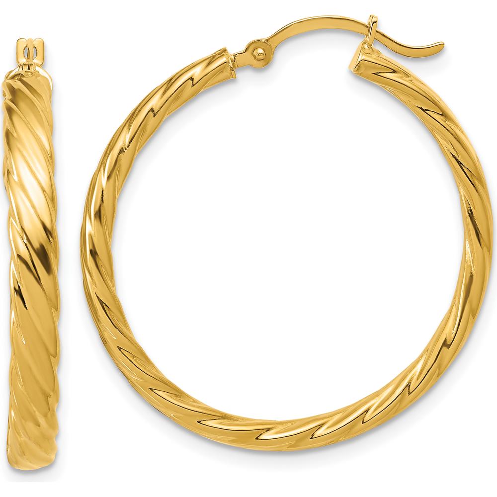 14K Yellow Gold Large Patterned Hoop Earrings - 32.25mm Length by 0