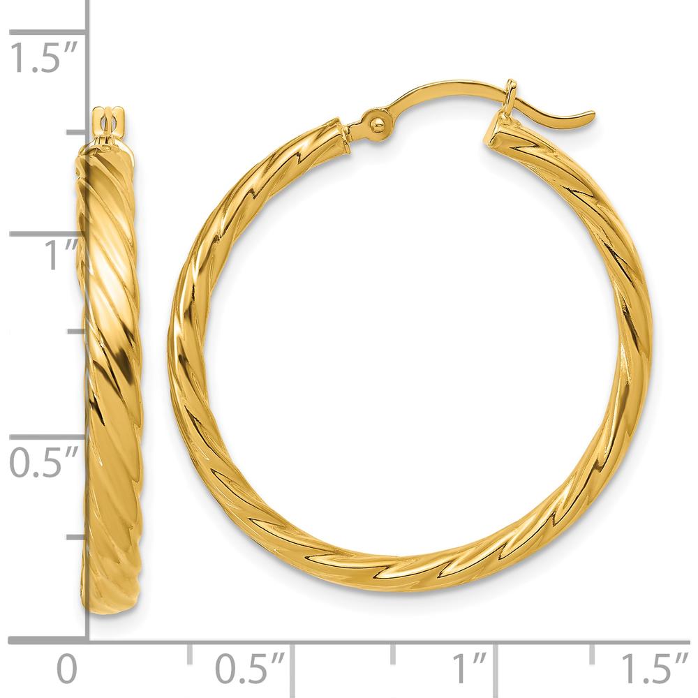 14K Yellow Gold Large Patterned Hoop Earrings - 32.25mm Length by 0