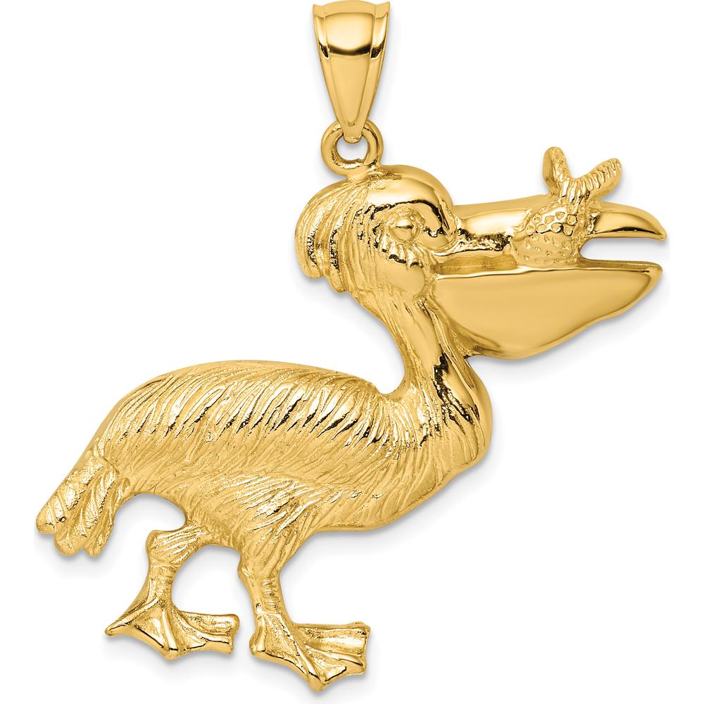 14K Yellow Gold Large Pelican Pendant with Textured Fish Detail by Oro Pregiato