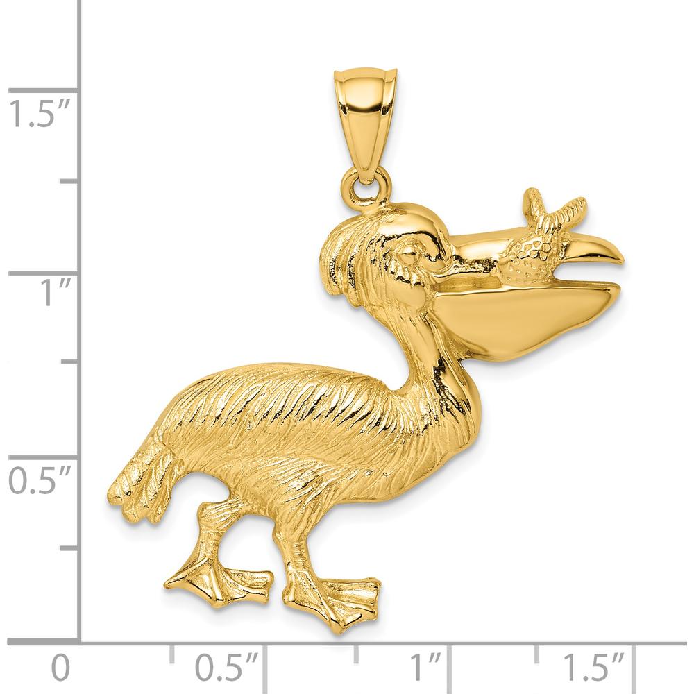 14K Yellow Gold Large Pelican Pendant with Textured Fish Detail by Oro Pregiato